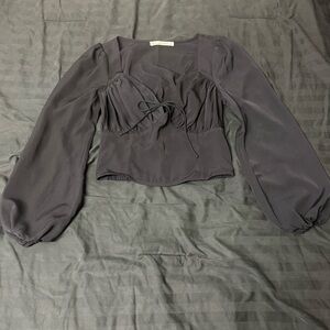 Abercrombie & Fitch Black Tie-Front Long Sleeve Blouse